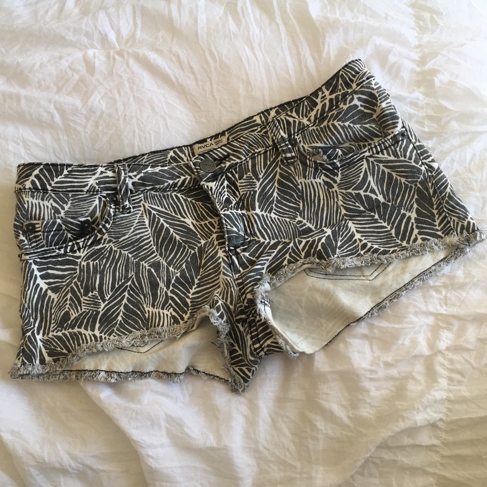 RVCA palm print denim shorts